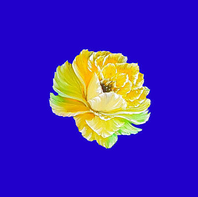 Florals Paintings - Gorgeous yellow rose on royal blue  by Angela Whitehouse
