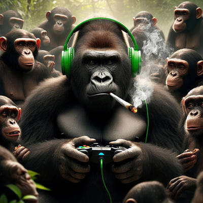 Mammals Mixed Media - Gorilla Gamer by Andy Gambino
