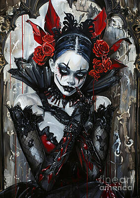 Roses Drawings - Gothic Harley Quinn Depicting Harley Quinn in a gothic setting surrounded by dark and macabre elements symbolizing the beauty found in darkness by Donato Williamson