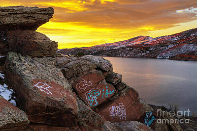 Card Game Rights Managed Images - Graffiti Rock Overlooking Horsetooth Reservoir Royalty-Free Image by Ronda Kimbrow