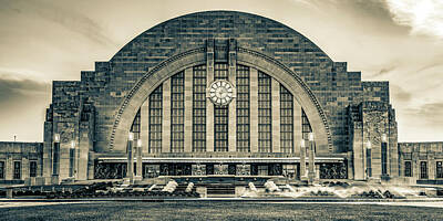 School Teaching - Grand Departure - Cincinnati Ohio Union Station Sepia Panorama by Gregory Ballos