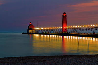 Landmarks Photo Royalty Free Images - Grand Haven South Pier Lighthouse Royalty-Free Image by Jack R Perry