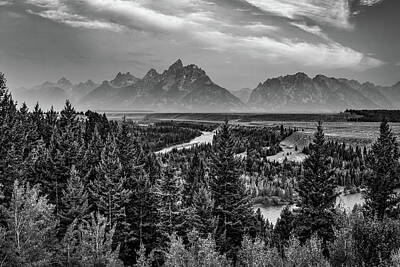 Forest Landscape - Grand Teton Monochrome Mountains Along The Snake River by Gregory Ballos