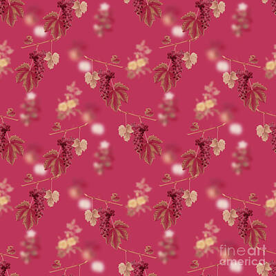 Florals Mixed Media - Grape Colorino Botanical Seamless Pattern in Viva Magenta n.1002 by Holy Rock Design