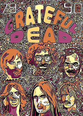 Rock And Roll Drawings - Grateful Dead Purple Brown Yellow Gray by Robert Yaeger