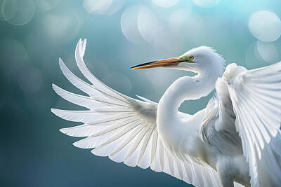 Vintage Playing Cards Royalty Free Images - Great White Egret Royalty-Free Image by Athena Mckinzie