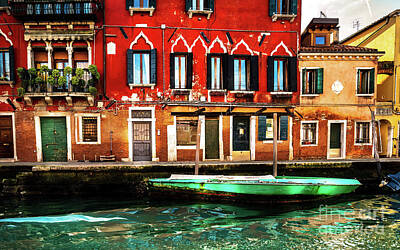 Modigliani - Green Boat Red House Venice Italy by M G Whittingham