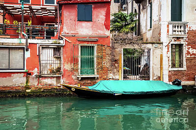 Lake Life Royalty Free Images - Green Boat Venice Canal Royalty-Free Image by M G Whittingham