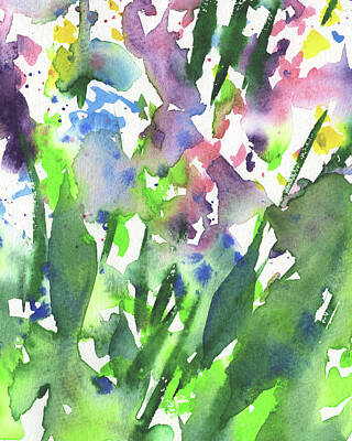 Royalty-Free and Rights-Managed Images - Green Garden With Flower Abstract Watercolor by Irina Sztukowski