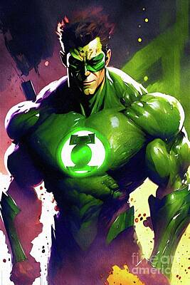 Comics Paintings - Green Lantern by Esoterica Art Agency
