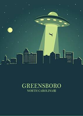 Digital Art Rights Managed Images - Greensboro City Skyline Ufo Night Royalty-Free Image by Ahmad Nusyirwan