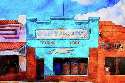 Cartoons Tees - Grey Hound Bus Station, Mountainair, New Mexico by Tatiana Travelways
