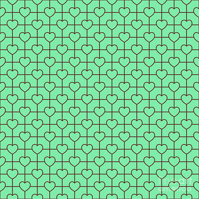 Royalty-Free and Rights-Managed Images - Grid With Line Heart Pattern in Mint Green And Chocolate Brown n.2432 by Holy Rock Design
