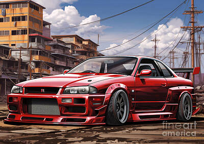 Skylines Paintings - Gritty Grandeur Nissan Skyline R33 GT-R LM Limited JDM Car by Cortez Schinner