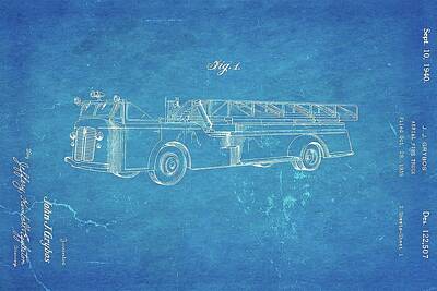 Transportation Royalty Free Images - Grybos Fire Truck Patent Art 1940 Blueprint Ian Monk Royalty-Free Image by Car Lover