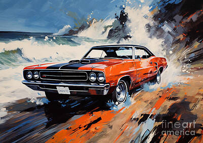Abstract Landscape Drawings - GTX Coastal Serenade Abstract Impressions with the 1970 Plymouth Muscle by Lowell Harann