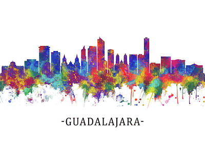 Landscapes Mixed Media Royalty Free Images - Guadalajara Skyline Royalty-Free Image by NextWay Art