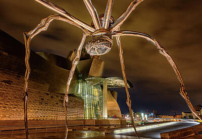 Modern Man Classic New York - Guggenheim and Spider Bilbao Spain by Joan Carroll