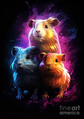 Tool Paintings - Guinea pigs farm animals DXXXIX animal black background by Rhys Jacobson