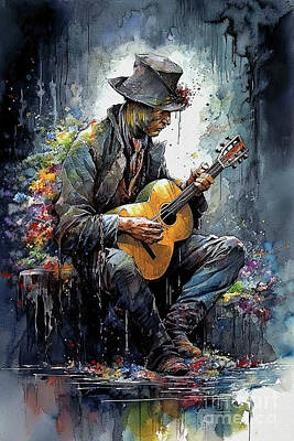Rock And Roll Digital Art - Guitar Player 2  by Elaine Manley