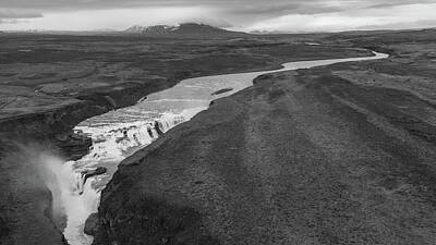 Paul Mccartney - Gullfoss Falls in Black and White Iceland  by John McGraw
