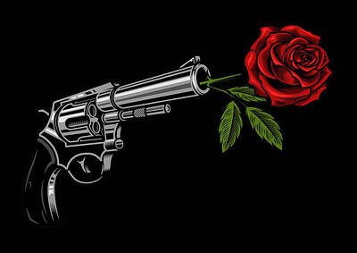 Distressed Us Flags - Gun With Rose by Tony Rubino