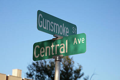 Whimsical Flowers - Gunsmoke street sign in Dodge City Kansas by Eldon McGraw
