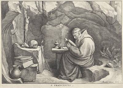 Man Cave Rights Managed Images - H. Francis reading in a cave, Wenceslaus Hollar, after Adriaen Brouwer, 1644 1652 Royalty-Free Image by Arpina Shop