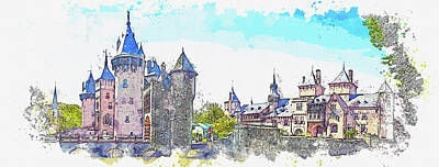 Fantasy Royalty-Free and Rights-Managed Images - Haarzuilens - De Haar Castle, watercolor, by Ahmet Asar by Celestial Images