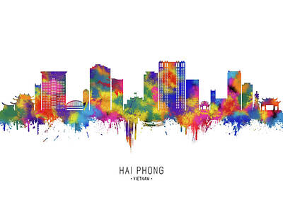 Skylines Digital Art - Hai Phong Vietnam Skyline by NextWay Art
