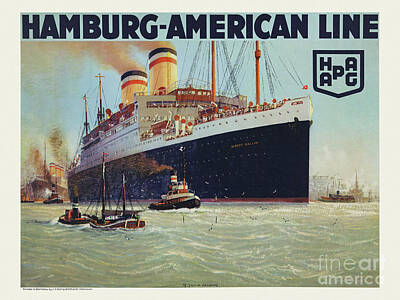 Landmarks Drawings - Hamburg-American Line Vintage Poster 1925 by Vintage Treasure