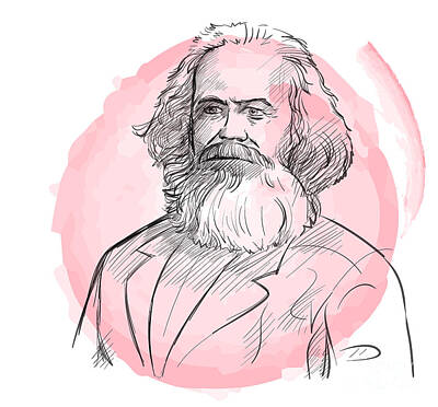 Life Is Good - Hand Drawn Portrait Of Karl Marx . Sketch Style Vector  by Domenico Condello