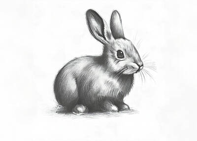 Hipster Animals Royalty Free Images - Hand Drawn Rabbit on a White Background Royalty-Free Image by Wyatt Keller