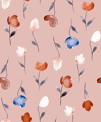 Abstract Flowers Royalty-Free and Rights-Managed Images - Hand Painting Abstract Watercolor Pastel Colors Flower Floral Seamless Pattern Isolated Background by Julien