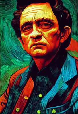 Actors Paintings - Handsome  portrait  of  Johnny  Cash  painting  in  th  0ed0e6d9  9a645645  64532e  0436455635f  645 by Celestial Images