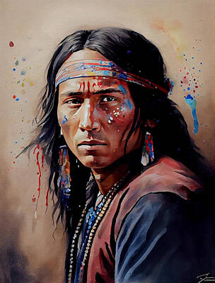 Landmarks Digital Art - Handsome  young  native  American  Indian  Dripping by Asar Studios by Celestial Images