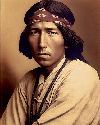 Landmarks Digital Art - Handsome  young  native  American  Indian  Real  Phot  by Asar Studios by Celestial Images