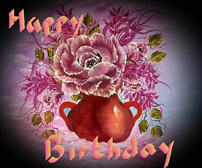 Granger - Happy birthday dreamy floral rose pink  by Angela Whitehouse