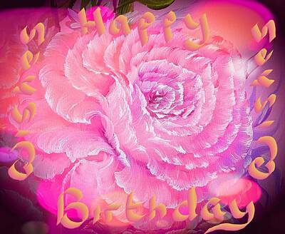 Roses Paintings - Happy birthday wishes rose romance pink beauty  by Angela Whitehouse