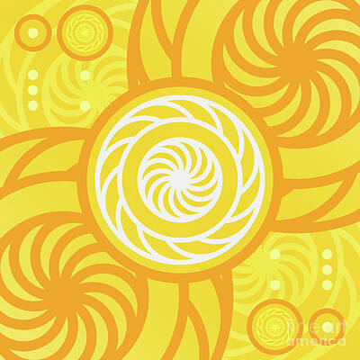 Lipstick Kiss - Happy Citrus Geometric Glyph Art in Yellow Orange and White n.0183 by Holy Rock Design