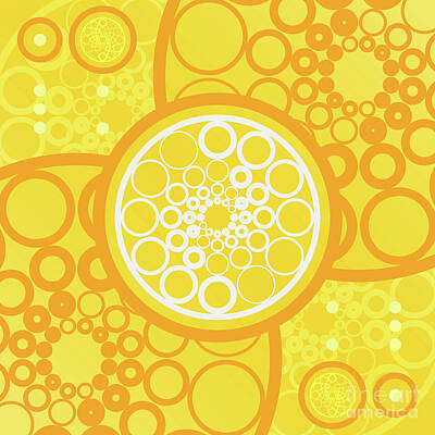 Abstract Mixed Media - Happy Citrus Geometric Glyph Art in Yellow Orange and White n.0293 by Holy Rock Design