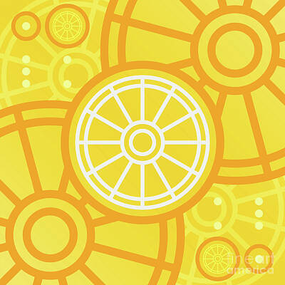 Abstract Mixed Media - Happy Citrus Geometric Glyph Art in Yellow Orange and White n.0353 by Holy Rock Design
