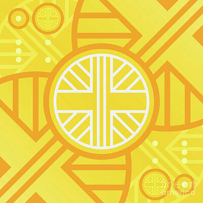 Abstract Mixed Media - Happy Citrus Geometric Glyph Art in Yellow Orange and White n.0398 by Holy Rock Design