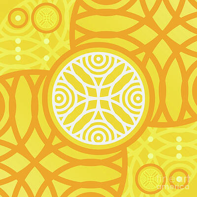 Abstract Mixed Media - Happy Citrus Geometric Glyph Art in Yellow Orange and White n.0418 by Holy Rock Design