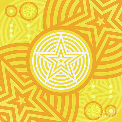 Abstract Mixed Media - Happy Citrus Geometric Glyph Art in Yellow Orange and White n.0428 by Holy Rock Design