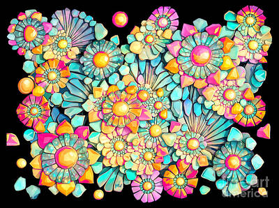 Floral Mixed Media - Happy Hippie Turquoise by Melodye Whitaker