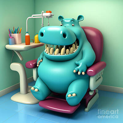 Joe Hamilton Nfl Football Wood Christmas Art Royalty Free Images - Happy Hippo in Dentist Chair Royalty-Free Image by David Arment