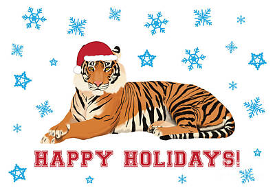 Animals Digital Art Royalty Free Images - Happy Holidays Tiger Royalty-Free Image by College Mascot Designs