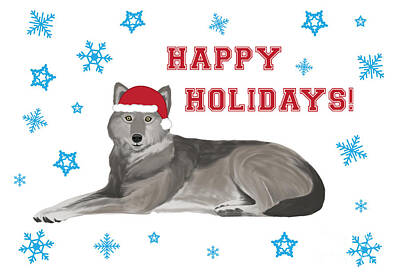 Animals Digital Art - Happy Holidays Wolf by College Mascot Designs