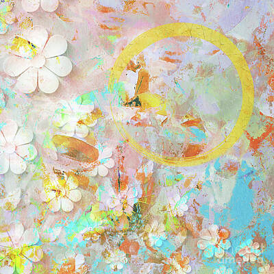 Abstract Flowers Mixed Media Royalty Free Images - Happy Royalty-Free Image by Jacky Gerritsen